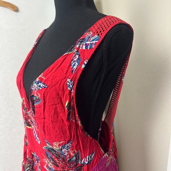 Free People Thought I Was Dreaming Red Floral Mini Dress Sz M Boho strappy back - Picture 4 of 8